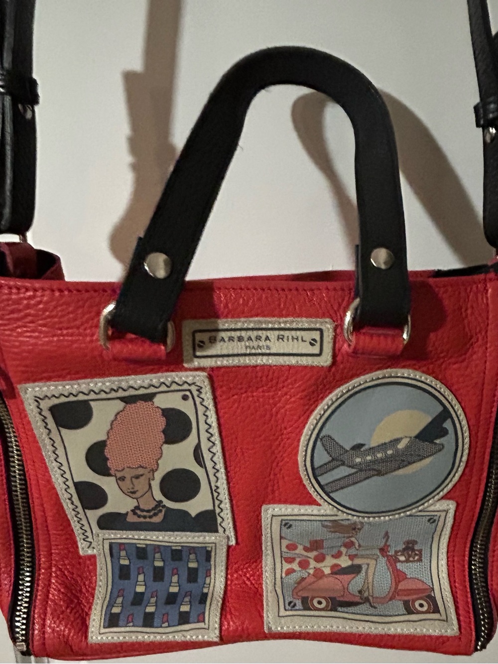 Barbara Rihl Red Leather Patchwork Handbag